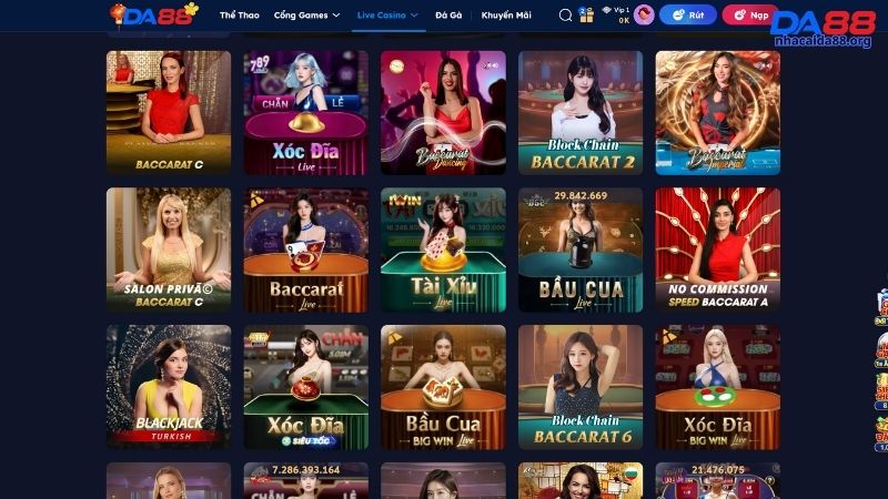 Các trò chơi nổi bật chỉ có tại Casino DA88 