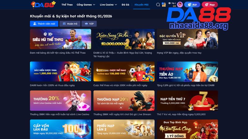 Những khuyến mãi Da88 hot nhất hiện nay thu hút mọi game thủ
