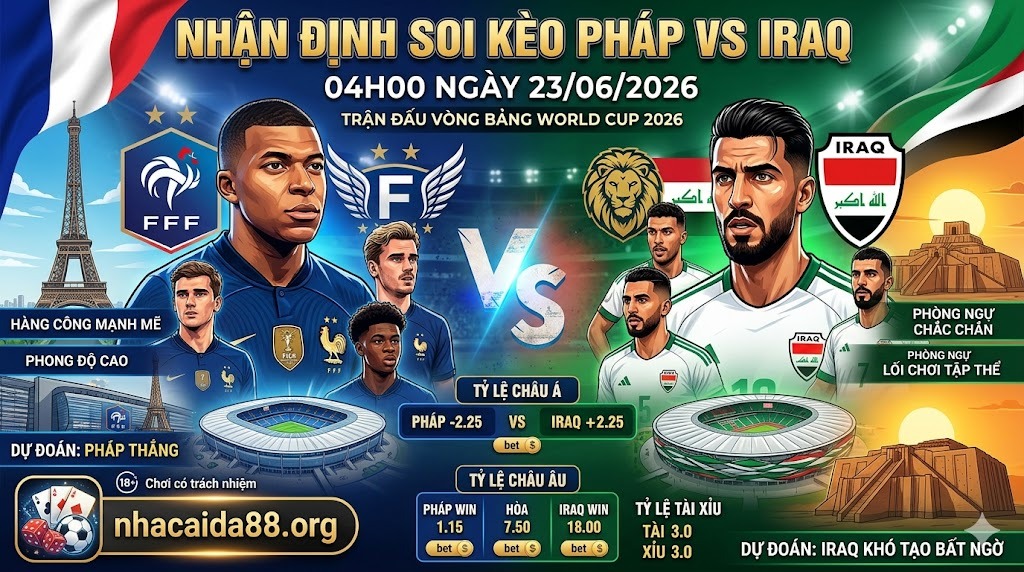 Nhận định soi kèo Pháp vs Iraq 04h00 ngày 23/06/2026