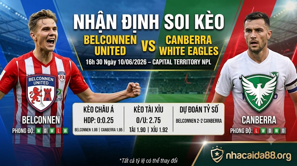 Nhận định soi kèo Belconnen United vs Canberra White Eagles 16h 30 ngày 10/06/2026 – Capital Territory NPL
