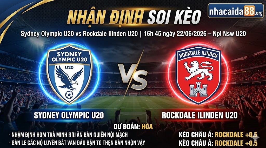 Nhận định soi kèo Sydney Olympic U20 vs Rockdale Ilinden U20 16h 45 ngày 22/06/2026 – Npl Nsw U20