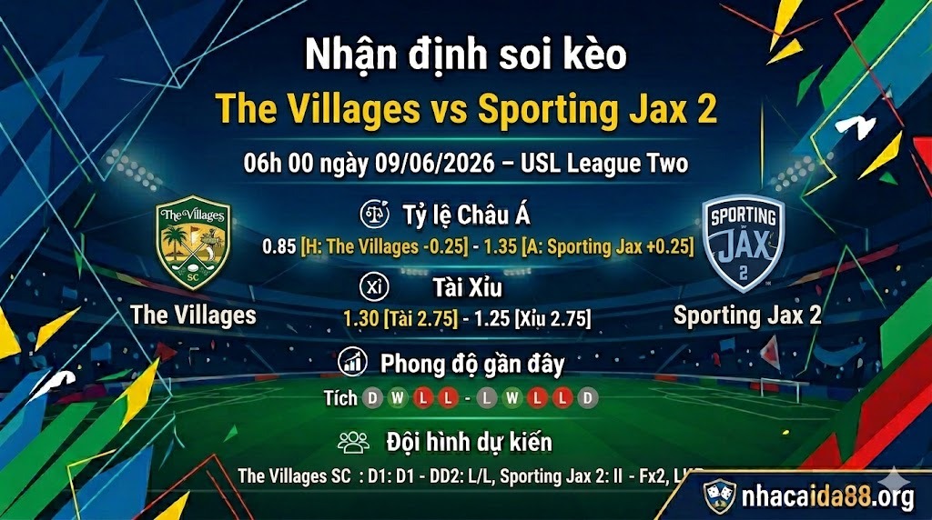 Nhận định soi kèo The Villages vs Sporting Jax 2 06h 00 ngày 09/06/2026 – USL League Two